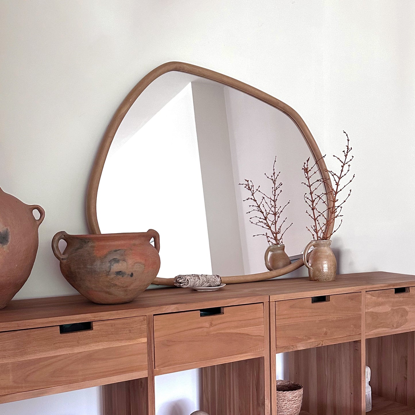 Aaliyah - Warm Wood Irregular Wall Mirror 110cm x 80cm