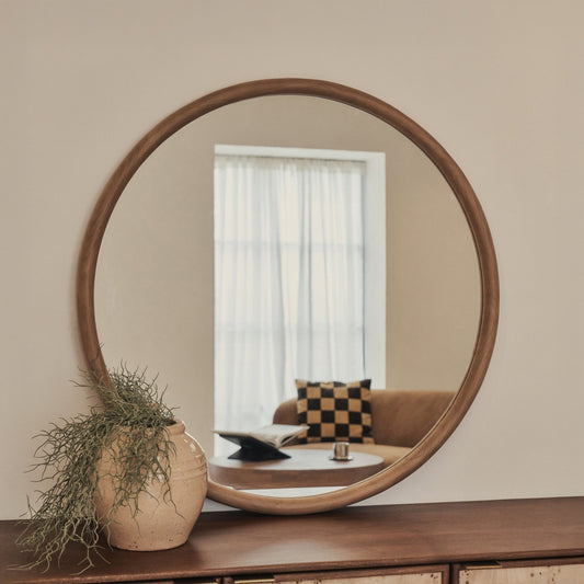 Amora - Large Warm Wood Round Wall Mirror 100cm x 100cm