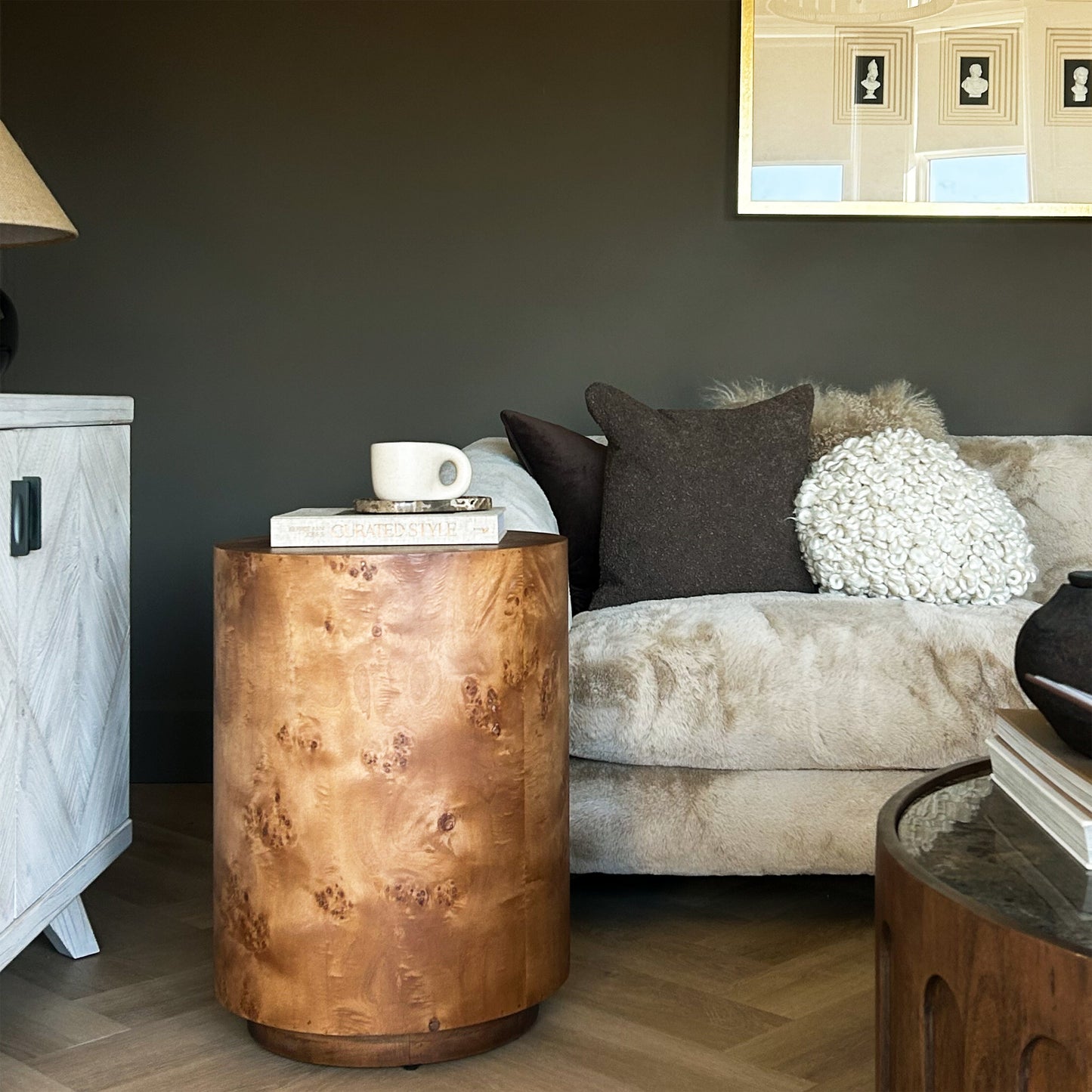 Arbour - Large Dark Burl Wood Premium Round Side Table