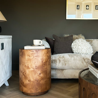 Arbour - Large Dark Burl Wood Premium Round Side Table