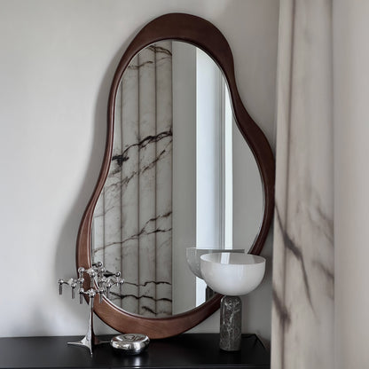 Arcurva - Large Overmantle Dark Wood Irregular Mirror 130cm x 80cm
