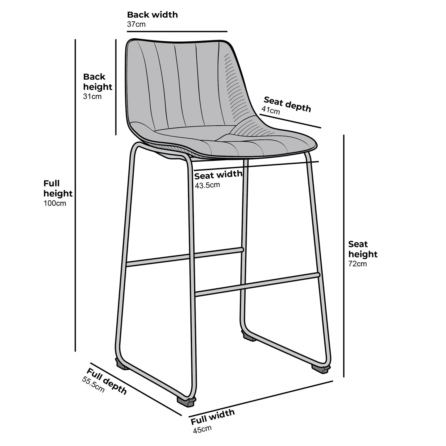 Sutton Set of 2 Barstools with Fluted Back (Sage Green Velvet)