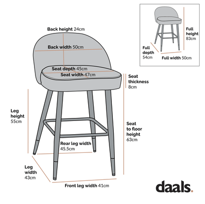 Miyae Set of 2 Pleated Champagne Beige Velvet Upholstered Counter Stools