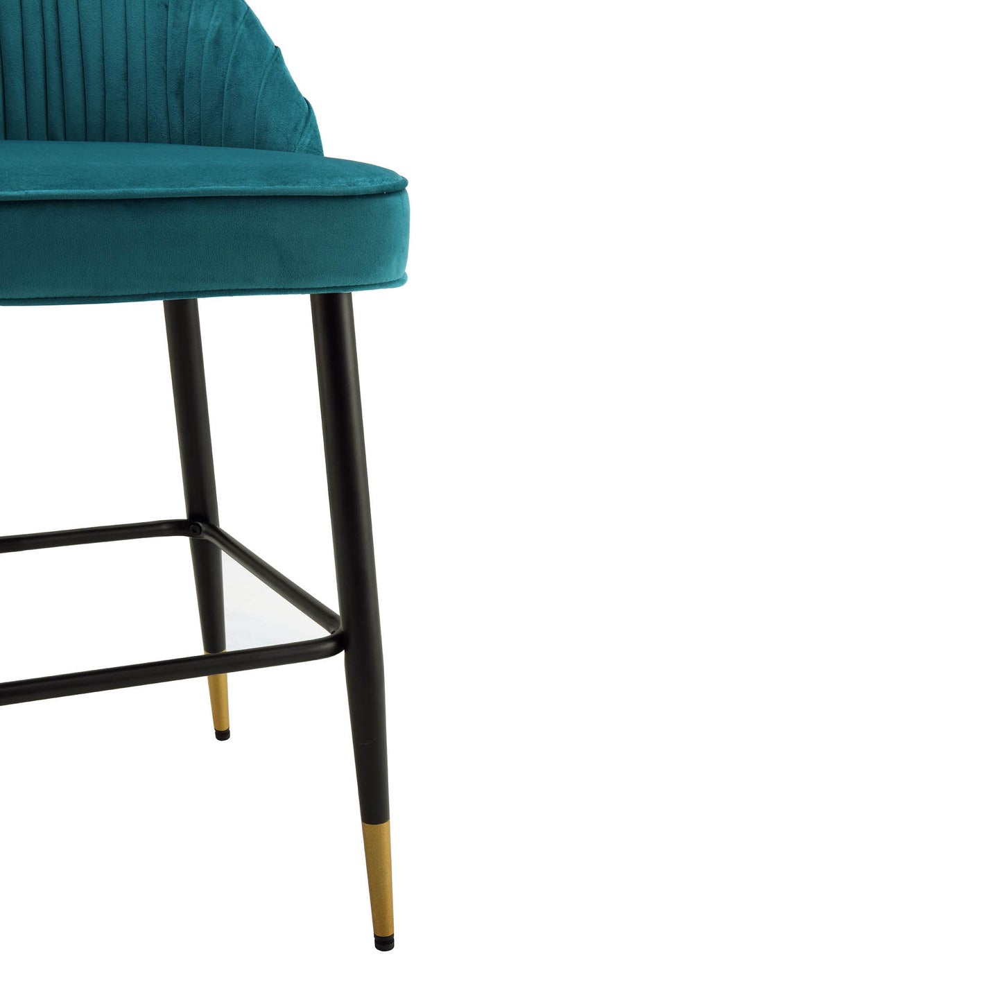 Miyae Set of 2 Pleated Teal Velvet Upholstered Counter Stools