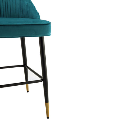 Miyae Set of 2 Pleated Teal Velvet Upholstered Counter Stools