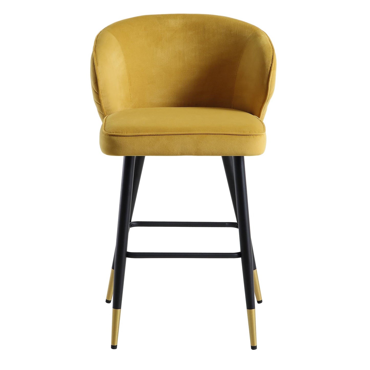 Langham Set of 2 Mustard Velvet Upholstered Carver Counter Stools