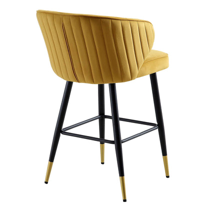Langham Set of 2 Mustard Velvet Upholstered Carver Counter Stools