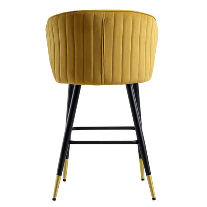 Langham Set of 2 Mustard Velvet Upholstered Carver Counter Stools