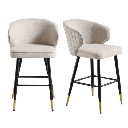 Langham Set of 2 Oatmeal Woven Fabric Upholstered Carver Counter Stools