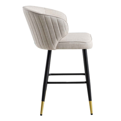 Langham Set of 2 Oatmeal Woven Fabric Upholstered Carver Counter Stools