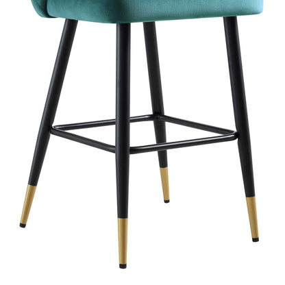 Langham Set of 2 Teal Velvet Upholstered Carver Counter Stools