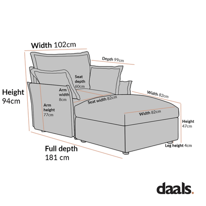 Byron Pillow Edge Mist Grey Boucle Modular Sofa, 1-Seater Chaise