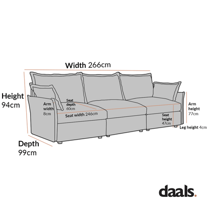 Byron Pillow Edge Beige Fabric Modular Sofa, 3-Seater