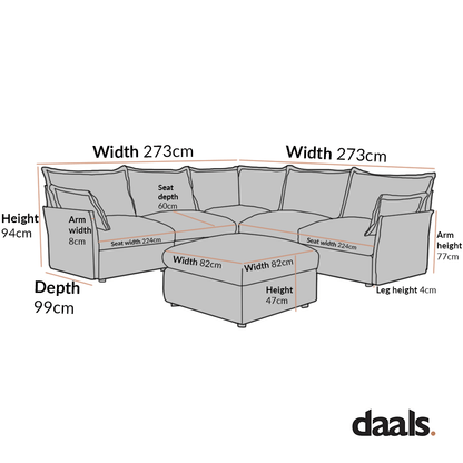 Byron Pillow Edge Moss Green Velvet Modular Sofa, 5-Seater Corner