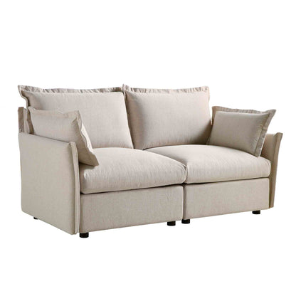 Byron Pillow Edge Beige Fabric Modular Sofa, 2-Seater