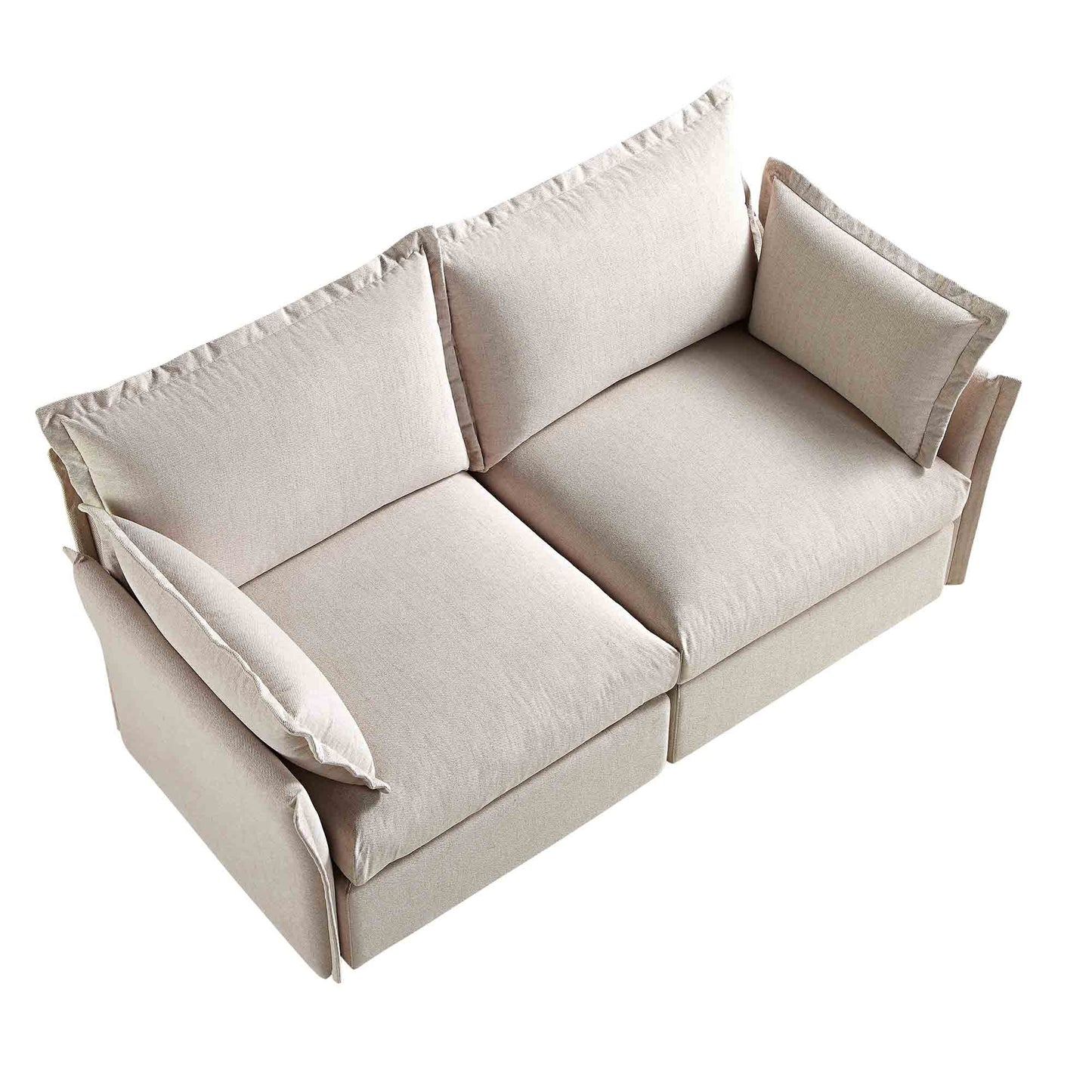 Byron Pillow Edge Beige Fabric Modular Sofa, 2-Seater