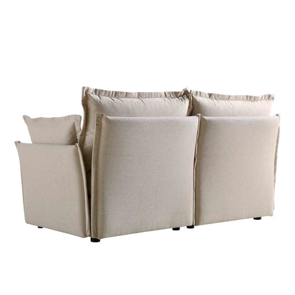 Byron Pillow Edge Beige Fabric Modular Sofa, 2-Seater