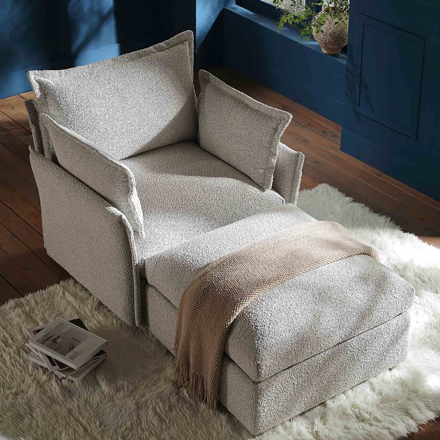 Byron Pillow Edge Mist Grey Boucle Modular Sofa, 1-Seater Chaise