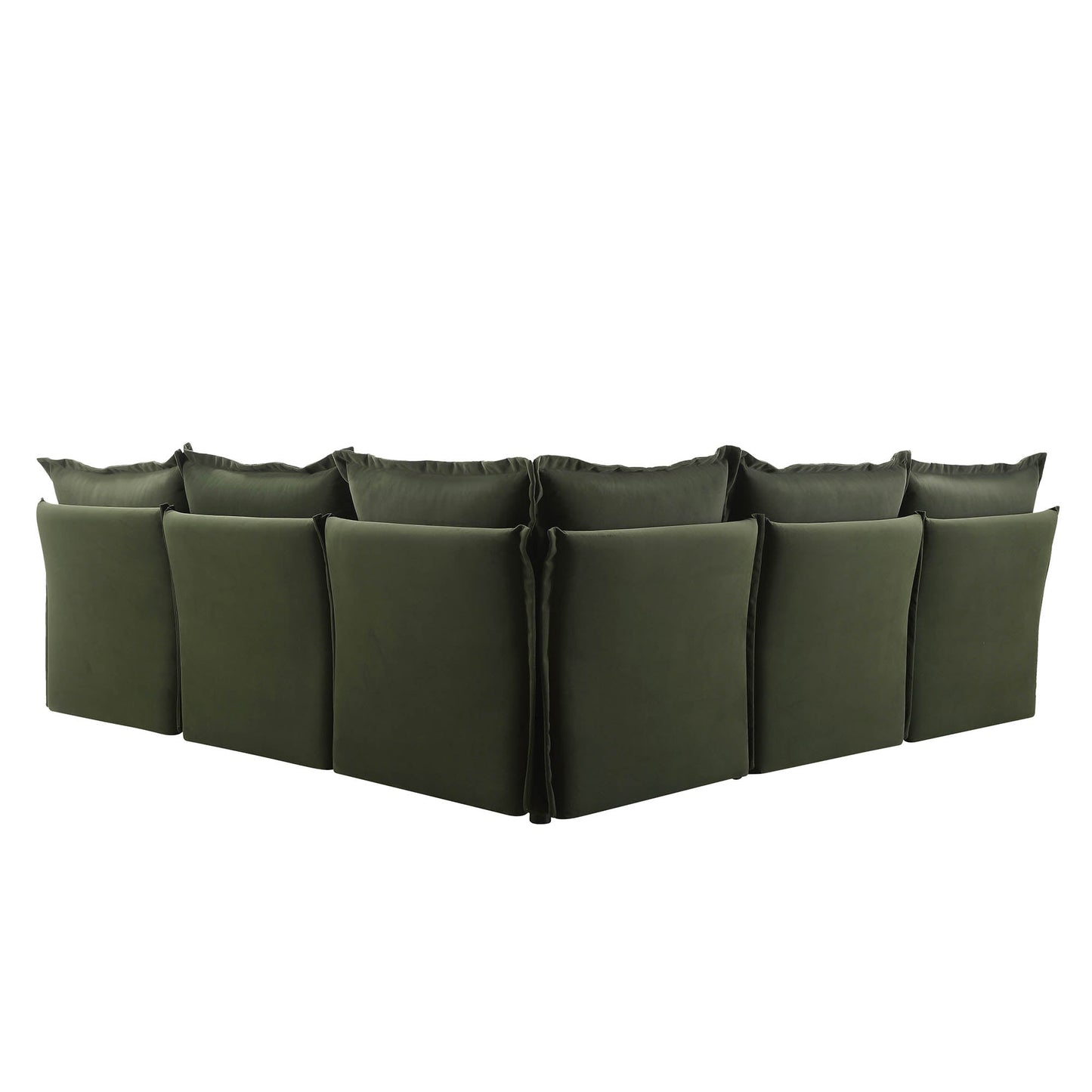 Byron Pillow Edge Moss Green Velvet Modular Sofa, 5-Seater Corner