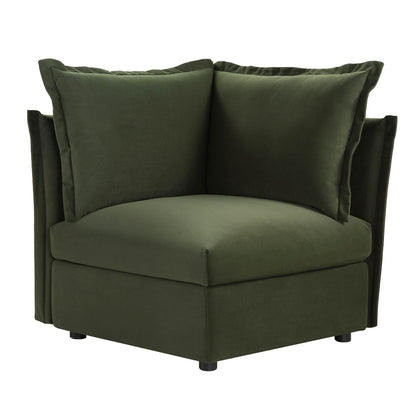 Byron Pillow Edge Moss Green Velvet Modular Sofa, 1-Seater Corner