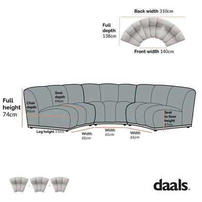 Granvia Moss Green Velvet Modular Sofa, 3-Seater Curved Sofa