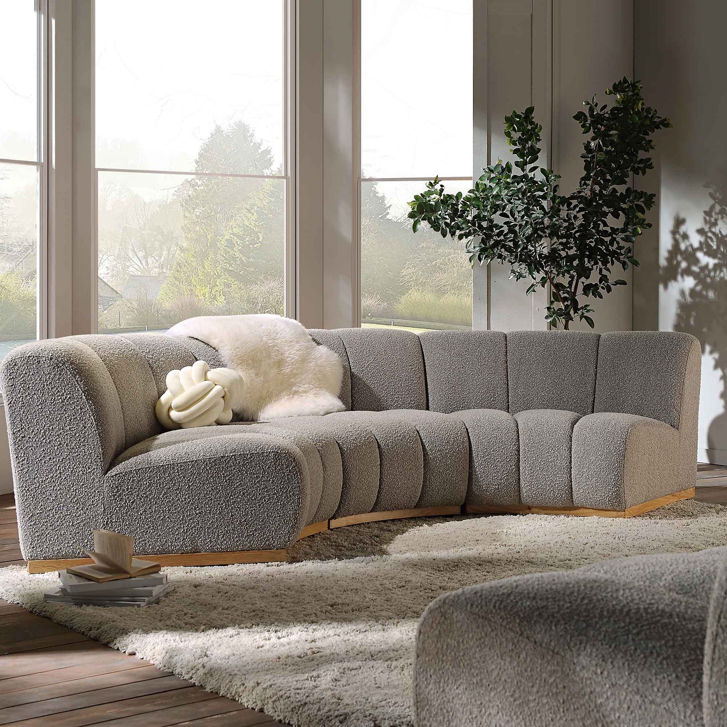 Granvia Taupe Boucle Modular Sofa, 3-Seater Curved Sofa