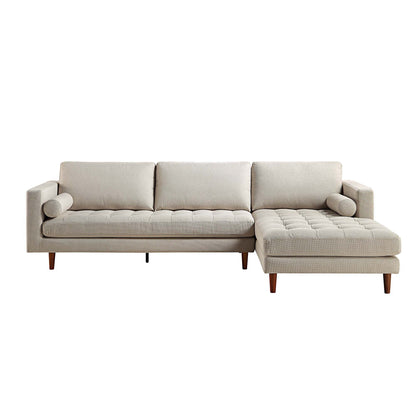 Henrietta Beige Woven Fabric Grand 4-Seater Chaise End Sofa, Right Hand Facing