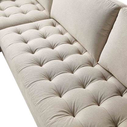 Henrietta Beige Woven Fabric Grand 4-Seater Chaise End Sofa, Right Hand Facing