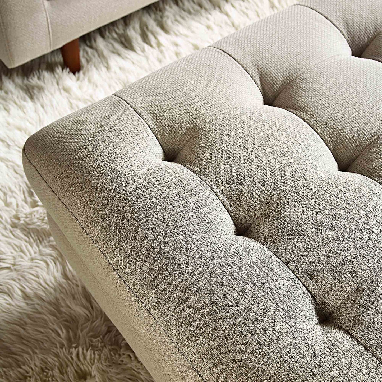 Henrietta Ottoman, Beige Woven Fabric