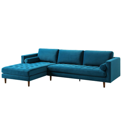 Henrietta Teal Velvet Grand 4-Seater Chaise End Sofa, Left Hand Facing