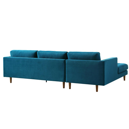 Henrietta Teal Velvet Grand 4-Seater Chaise End Sofa, Left Hand Facing
