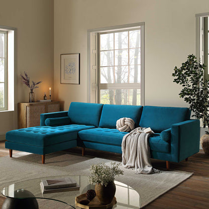 Henrietta Teal Velvet Grand 4-Seater Chaise End Sofa, Left Hand Facing