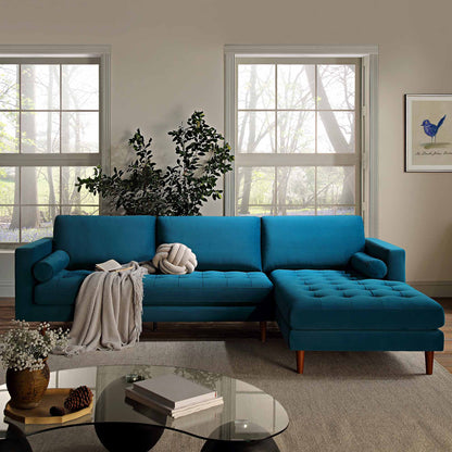 Henrietta Teal Velvet Grand 4-Seater Chaise End Sofa, Right Hand Facing