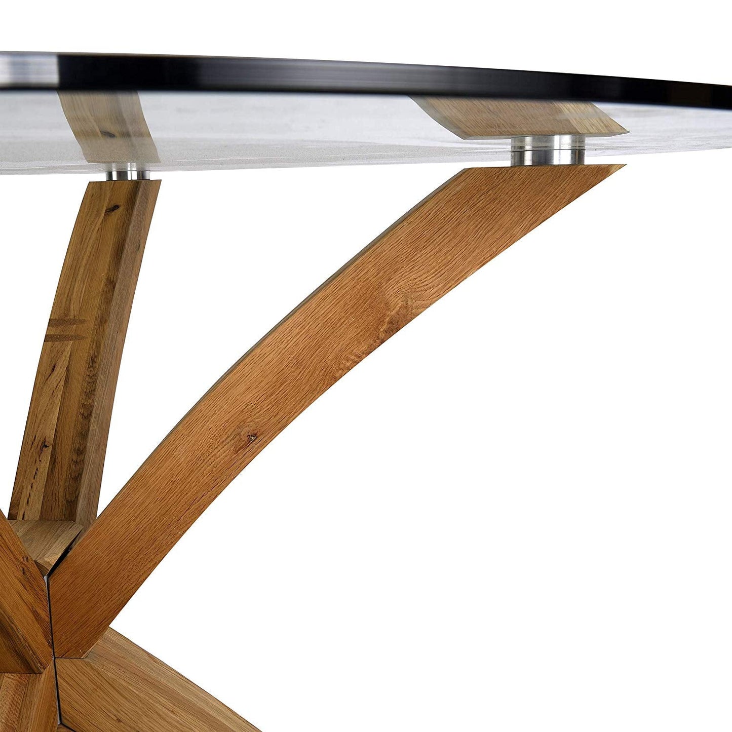 Lugano 110cm Round Glass Top Solid Oak Legs Dining Table