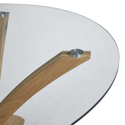 Lugano 110cm Round Glass Top Solid Oak Legs Dining Table