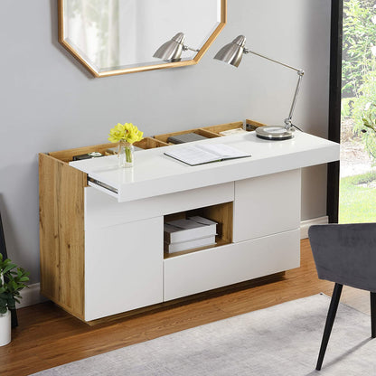 Yukon High Gloss White 2 in 1 Desk or Sideboard with Extendable Top