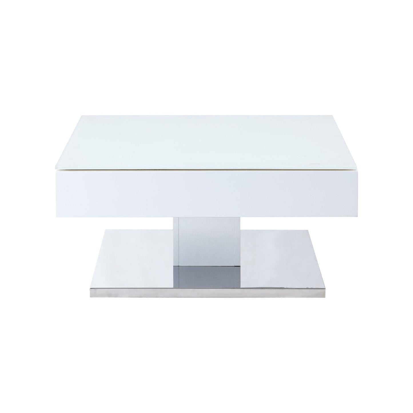 Finch White Swivel Frosted Glass Top Coffee Table with Stainless Steel Base