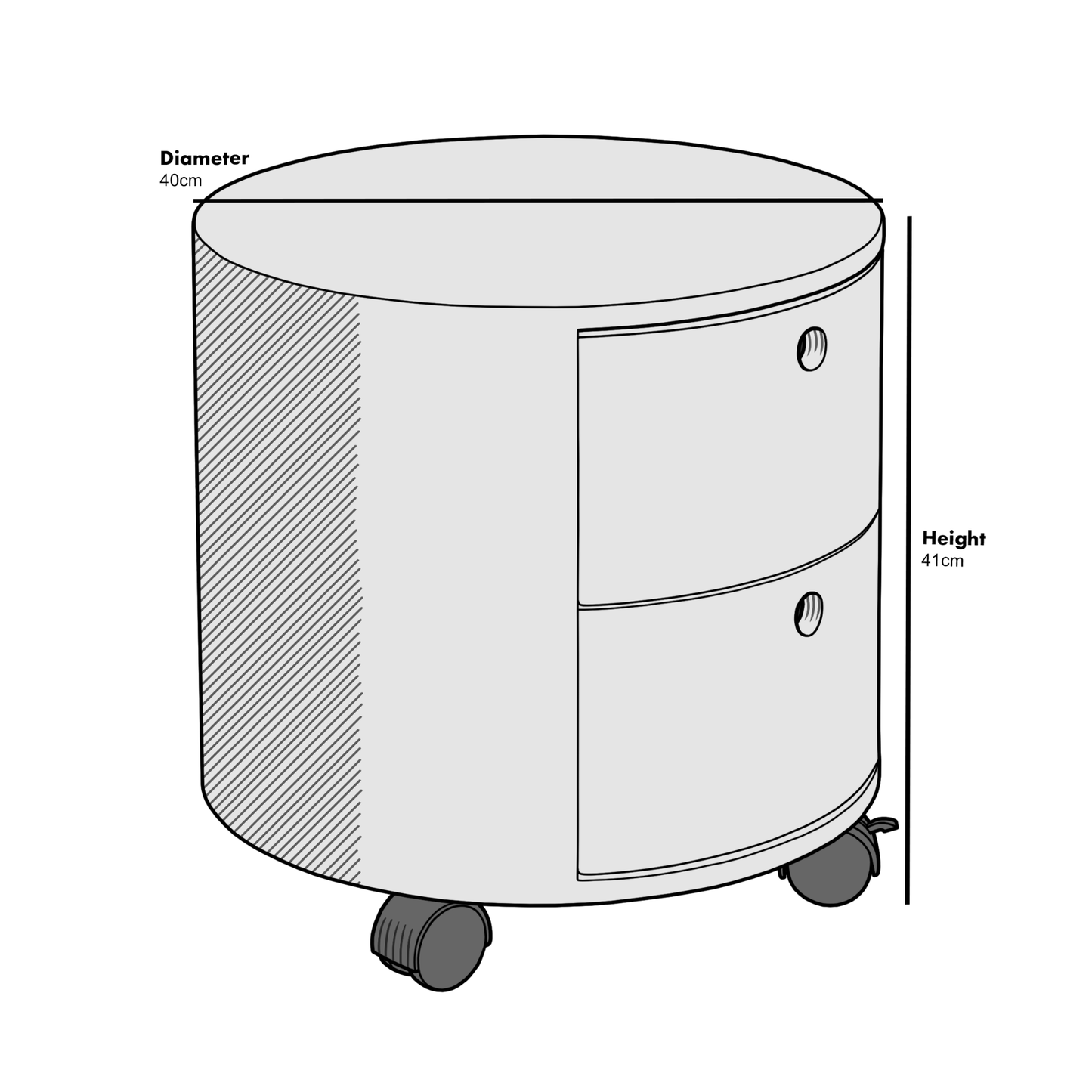 DOLIO Drum Chest Bedside Table, Barrel Side Table with Drawers High Gloss White 2 Drawer