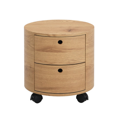 DOLIO Drum Chest Bedside Table, Barrel Side Table with Drawers Oak 2 Drawer