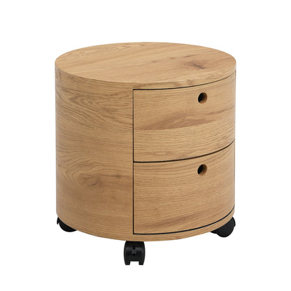 DOLIO Drum Chest Bedside Table, Barrel Side Table with Drawers Oak 2 Drawer