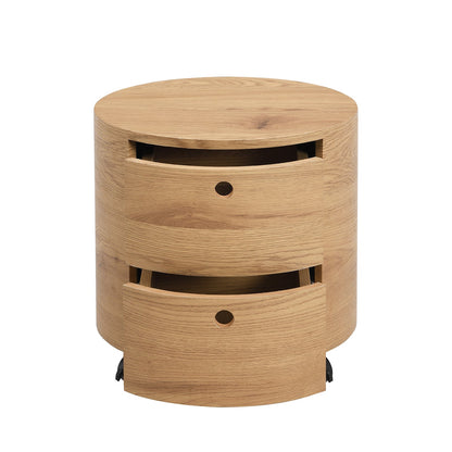DOLIO Drum Chest Bedside Table, Barrel Side Table with Drawers Oak 2 Drawer