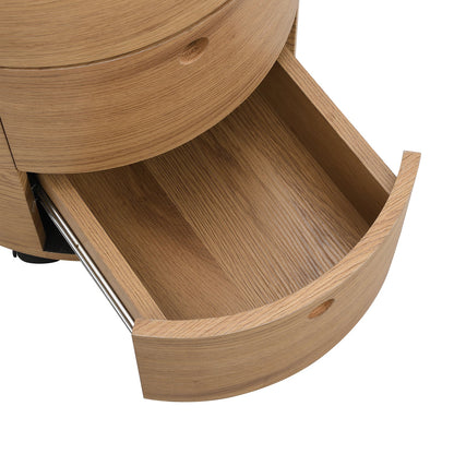 DOLIO Drum Chest Bedside Table, Barrel Side Table with Drawers Oak 2 Drawer