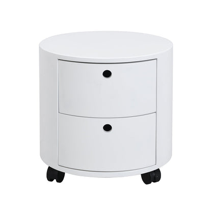 DOLIO Drum Chest Bedside Table, Barrel Side Table with Drawers High Gloss White 2 Drawer