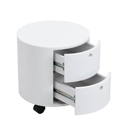 DOLIO Drum Chest Bedside Table, Barrel Side Table with Drawers High Gloss White 2 Drawer