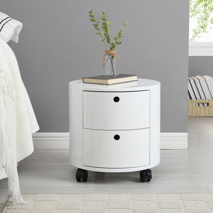 DOLIO Drum Chest Bedside Table, Barrel Side Table with Drawers High Gloss White 2 Drawer