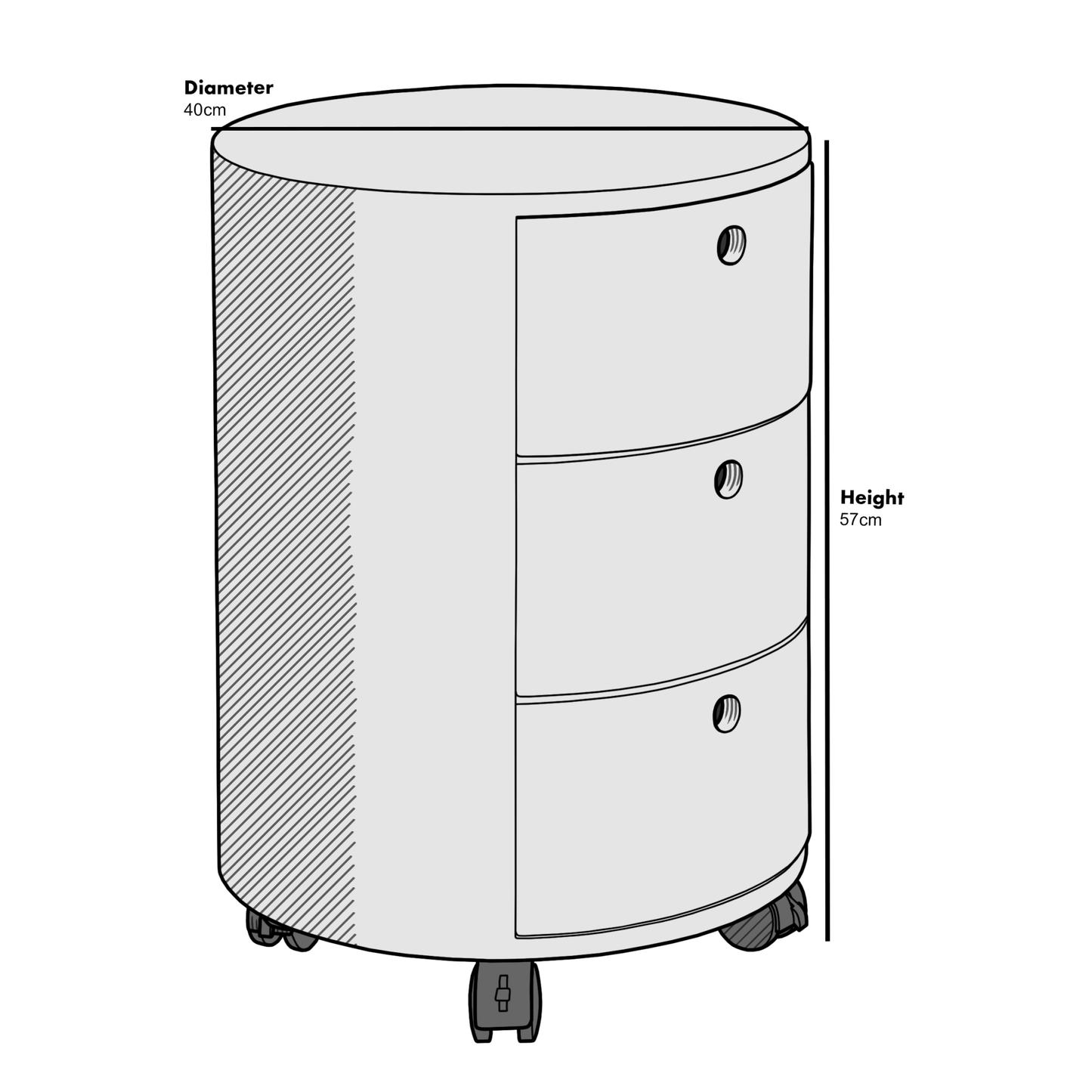 DOLIO Drum Chest Bedside Table, Barrel Side Table with Drawers High Gloss White 3 Drawer