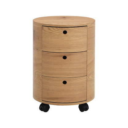 DOLIO Drum Chest Bedside Table, Barrel Side Table with Drawers Oak 3 Drawer