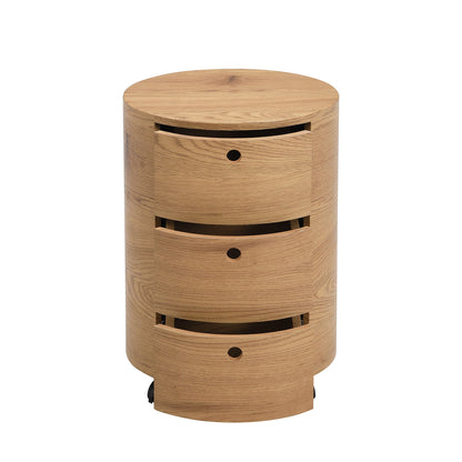 DOLIO Drum Chest Bedside Table, Barrel Side Table with Drawers Oak 3 Drawer