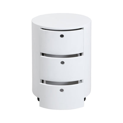 DOLIO Drum Chest Bedside Table, Barrel Side Table with Drawers High Gloss White 3 Drawer