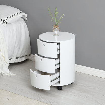 DOLIO Drum Chest Bedside Table, Barrel Side Table with Drawers High Gloss White 3 Drawer
